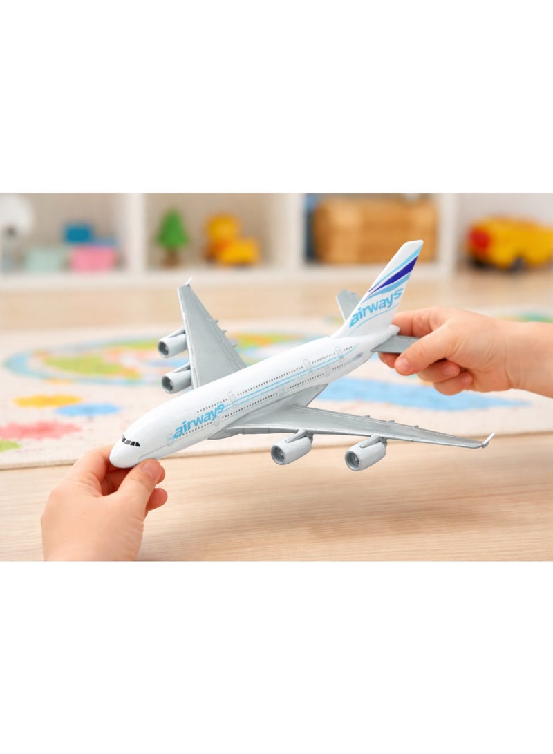 Welly Die-Cast Aviation boeing 380 Airplane Toy - White and Blue Miniature Aircraft with Pull-Back Action - Image 3
